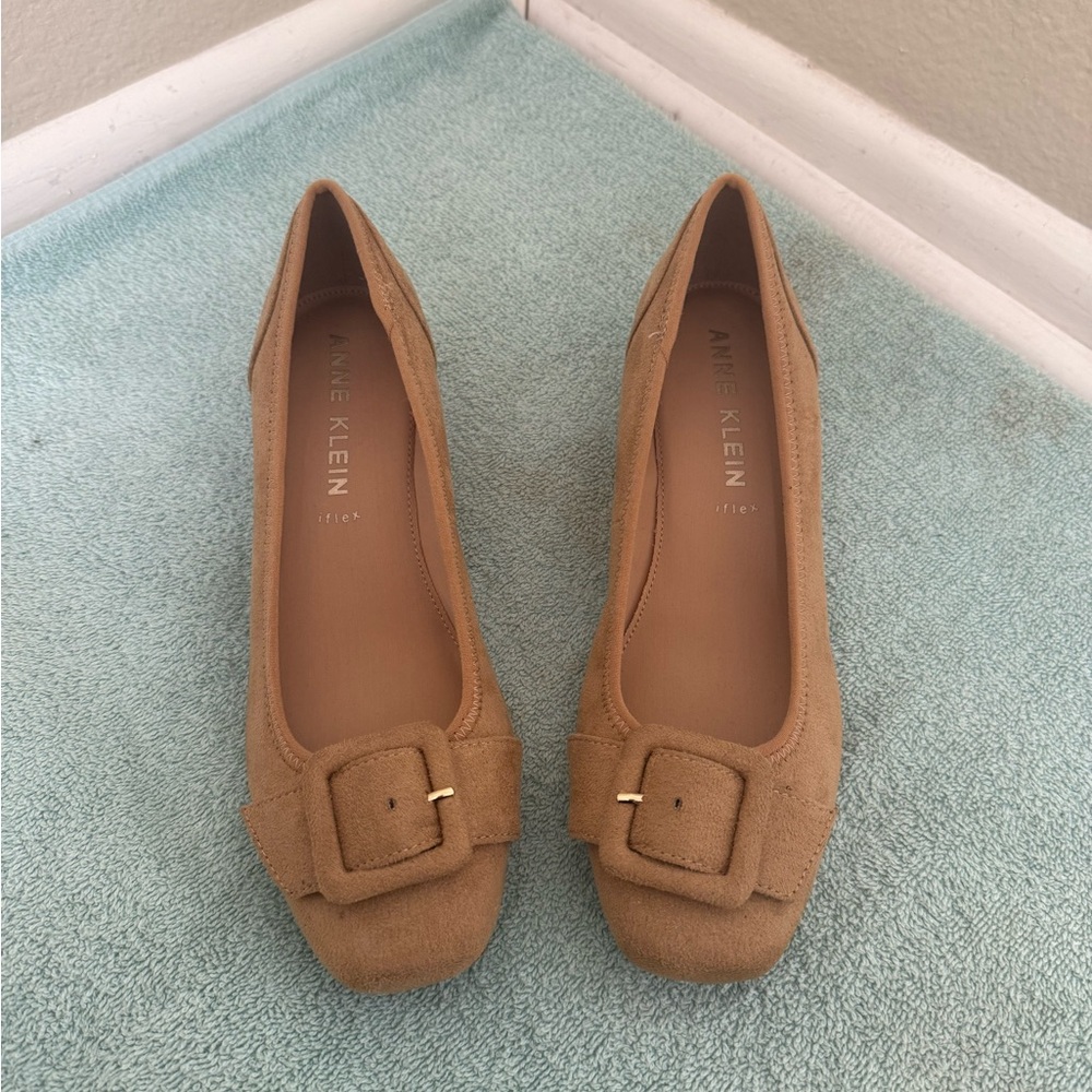 Anne Klein  Buckle Flats 7 in a half , Tan